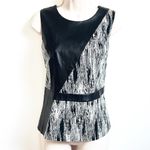 Catherine Malandrino  Peplum Jacquard Faux Leather Accent Sleeveless Top Zipper 8 Photo 2