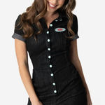 Unique Vintage  Coca-Cola Button Front Romper 2X/18 Black Denim Retro 1950s Photo 0