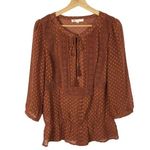 Daniel Rainn DR2 Orange Swiss Dot Boho Long Sleeve Blouse S Photo 0