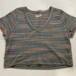 Madewell Multicolor Striped Ribbed V-Neck Cropped Tee Women’s XL Photo 0