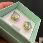 JACK NWOT BELLA  Mint Green Crystal Cubic Zirconia CZ Stone Gold Plated Earrings Post Square Cube shape Photo 4