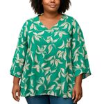 🔵 SALE 3/$25 41 HAWTHORN FLORAL GREEN WHITE VNECK 3/4 BELL SLEEVE BLOUSE TOP 1X Photo 0