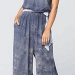 Free People Just Float Gray Blue Strapless Tie Dye Jumpsuit Medium Photo 0