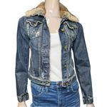 7 For All Mankind  Denim Vintage Sz S Blue Dojo A Pocket Jean Fur Trimmed Jacket Photo 1