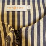 Tory Burch Rene Gray Cream Striped Zipper Jacket 3/4 Sleeves EUC Sz 0 Photo 3