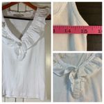 Loft White Ribbed Sleeveless Ruffle V Neck Button Up Top Size S Feminine Staple Photo 1