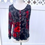 Venus  Red and Black Buttoned Long Sleeve Top Photo 1