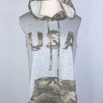 SEW IN LOVE Gray Green Camo USA America Sleeveless Hoodie Medium Photo 0