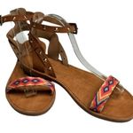 Saks 5th AVe Vintage Havana Cherie Embroidered Sandals Womens size 8 Aztec Boho‎ Orange Photo 0