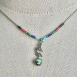 Sterling Silver Southwest Turquoise and other Stones Inlayed Kokopelli Pendant Nec Photo 1