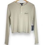 Forever 21 NWT  Henley Long Sleeve Shirt "Athletic" Logo Women's M Taupe Buttons Photo 0
