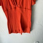 Maurice's  XL Y2k Orange Ribbed Short Sleeve Top‎ V Neck Lace Trim School Photo 2