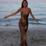 ZARA  dress maxi midi brwown printed casual summer vacation slip satin Photo 10