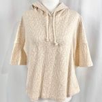 SMF New  Metallic Hooded Top Abstract Knit Short Sleeve Pullover Cream Gold Photo 1