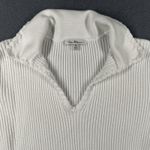 Vila Milano Sweater Womens Small White Ribbed Knit Short Sleeve Collared V Photo 2