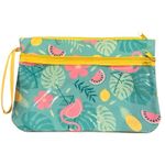 Flamingo Tropical Print Swimsuit or Cosmetic Bag Pink Green Yellow Wristlet Photo 0