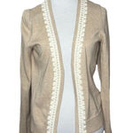 Banana Republic  Crochet Knit Trim Oatmeal Heather Cropped Cardigan Sweater Med Photo 0