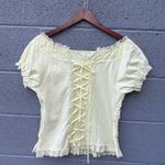 Rare Vintage Yellow Lace Off The Shoulder Coquette Baby Doll Bow Body Line Top Size L Photo 1