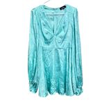 Lulus Stunning Moment Light Blue Satin Jacquard‎ Long Sleeve Mini Dress MEDIUM Photo 5