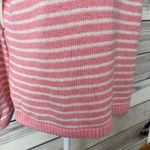 Talbots Pink & White Linen Cotton Blend V Neck Knit Sweater Photo 4