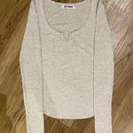 Joah Brown Henley Light Grey Long Sleeve Top Vintage Style T Shirt, S/M Photo 2