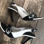 Vintage Seventeen Miles Marc slingback black white peep toe pinup heels size 7 Photo 5