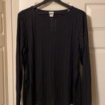 H&M NWT  black long sleeve split back tie ribbed jersey blouse, size large Photo 0