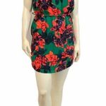 Vince Camuto Green Orange Sleeveless Keyhole Smocked Floral Mini Blouson Dress Photo 2