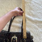 Stuart Weitzman Crocodile Embossed Patent Leather Shoulder Bag Brown Gold Photo 8
