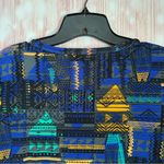 LuLaRoe  Julia Blue Geometric Print Elbow Sleeve Midi Dress Photo 7