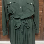 Anthropologie  HUTCH Shirt Dress Dark Green Safari Office Belted Size L Midi Photo 0