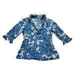 J.Crew Blouse Women 8 Cottage Core Floral Ruffled Blue Prairie Hawaii Zip V Neck Photo 5