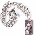 Lois Hill Mother of Pearl Inlay Sterling Silver Cutout Rectangle Toggle Necklace Photo 5