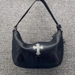 Brighton Shoulder Bag Black Hobo Bag Thick Pebble Leather Y2K Bedazzled Photo 0