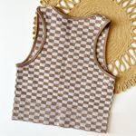 Aura  Tan & White Checkered Crop Tank Top Photo 3