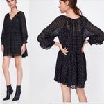 ZARA  Women's Black Ruffle Floral Swiss Dot Long Sleeve Dress Small Photo 1