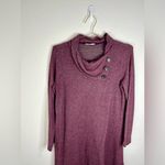 French Grey Women’s Large Burgundy Cowl Neck Button Sweater Dress 36” Length Photo 3