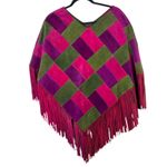Victor Vintage 1960s Boho Hippie Leather Pink Purple Fringe Poncho One Size Size undefined Photo 5