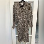 Maggy London Vintage Elegant Black & Tan Floral Button Down Midi Dress Size 12 Photo 9