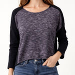 J.Crew  Navy Blue Color-block Wool Blend Long Sleeve Crop Short Top Sweater Small Photo 0