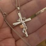 Flower Wrapped Sterling Silver Cross Two Toned Necklace Silver Photo 3