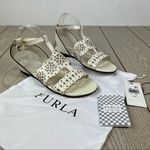 Furla  Aurora Laser Cut Lace Pattern Leather Sandals EUR38 Petalo LE White $345 Photo 0