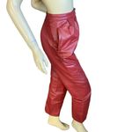 VINTAGE 1980'S REDDISH BROWN LEATHER STRAIGHT LEG PLEATED TROUSERS (XS) Red Photo 4