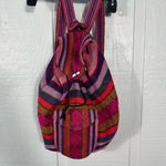 Artesanias Pinzon Women's Woven Drawstring Backpack Rainbow EUC Photo 1