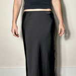 Wild Fable  Black Satin Midi Skirt Lace Trim Size Small Photo 0