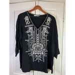 Solitaire  Embroidered‎ Boho Blouse Womens 3X Black Casual Cottage Church  READ Photo 2