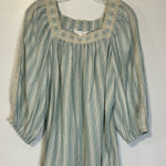 LC Lauren Conrad  3/4 Sleeve Square Neck‎ Top Blue Stripe Lace Trim Pullover Med Photo 0