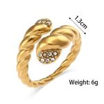 Adjustable ring 18k gold plated stainless steel paved open snake summer Photo 2