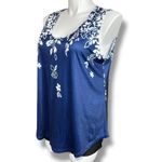 Boutique Womens Tank Top Shirt Floral Print Sleeveless Pullover Blue White 2XL Photo 4
