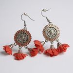 Boho Festival Medallion Tassel Earrings Orange Photo 0